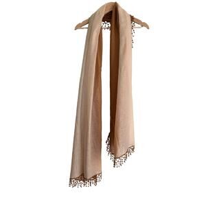 La Fiorentina 100% Cashmere Scarf Brown Orange Ombre Fringe Quiet Luxury NWT